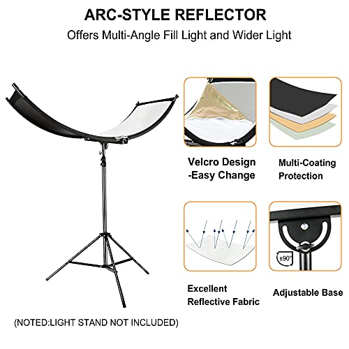 FUDESY Curved Reflector, 67"x24" Clamshell Light Reflector with 4-in-1 Fabric Black/White/Gold/Silver, U-Shape Lighting Diffuser with Carrying Bag for Photography Studio Portrait Video Shooting