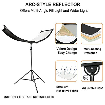 FUDESY Curved Reflector, 67"x24" Clamshell Light Reflector with 4-in-1 Fabric Black/White/Gold/Silver, U-Shape Lighting Diffuser with Carrying Bag for Photography Studio Portrait Video Shooting