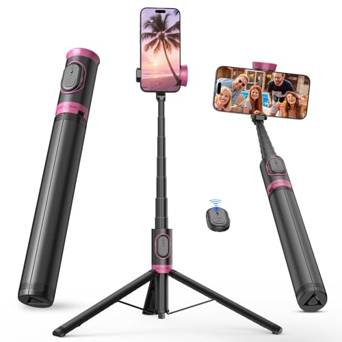 67" Selfie Stick Tripod, All in One Phone Tripod with Wireless Remote, Extendable Compact Tripods Portable Travel Stand for iPhone Android Selfie/Video Recording/Live Stream/Vlog - color: Black Pink