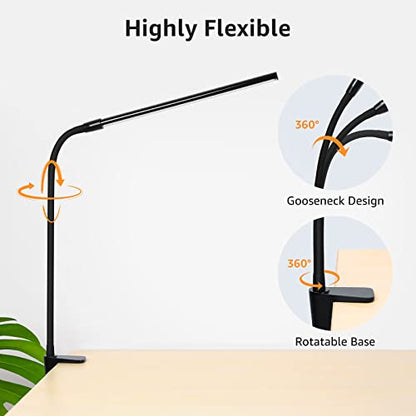 Lepro Clip on Desk Lamp LED Reading light Dimmable USB Small Clamp Lamp with 3 Color Modes 10 Brightness, Adjustable Flexible Gooseneck Table Light for Bed Headboard, Nail, Home Office,Computer(Black) - color: Black