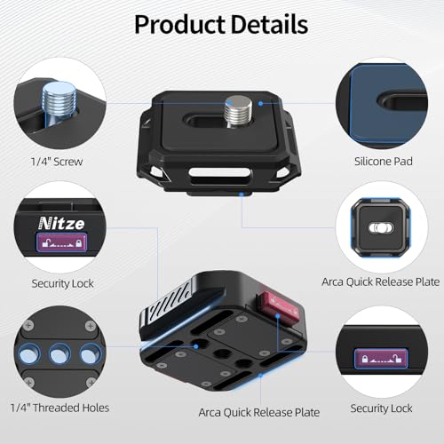 Nitze Quick Release Plate, Tripod Quick Release Mount, with Arca-Type Plate, Anti-Off Lock, Max Payload 10 kg / 22 lb - N51-A1