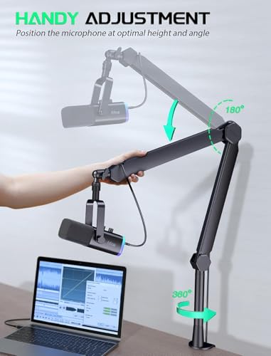 FIFINE Mic Boom Arm, Microphone Stand with Cable Management Channels, Extension Tube, Desk Clamp, Thread Adapter, Fully Adjustable Metal-Built Podcast Mic Arm for Streaming Gaming Recording-BM66T - size: BM66T Black（With Extension Tube)