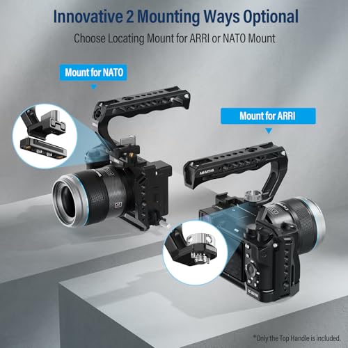 SIRUI Top Handle with Locating Mount for ARRI and NATO Mount, All-Aluminium Camera Cage Handle Grip with Cold Shoe with Safety Pin, Multiple Threaded Holes, AM-MTHA, Pack of 1
