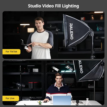 RALENO Softbox Photography Lighting Kit, 16'' x 16'' Softbox Lighting for TikTok with LED Bulb (50W | 5500K | 97 CRI | TLCI≥97), Continuous Light for Video Recording & Photography Shooting