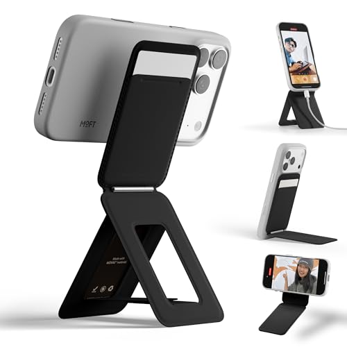 MOFT Phone Stand Wallet, NFC-Supported Tap-and-Go Card Holder, MOVAS Leather, Slim Magnetic Tripod for iPhone 17/16/15/14/13/12, Travel Essential Wallet Cell Phone Stand for 2 Cards, Jet Black - color: Jet Black, size: With Card Slot