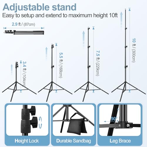 EMART 10x10FT Backdrop Stand, Photo Studio Back Drop Adjustable Stand with 6 Backdrop Clamps,2 Sandbags and Carry Bag,Heavy Duty Background Support System Kit for Photography,Parties,Wedding,Video - size: 10x10ft