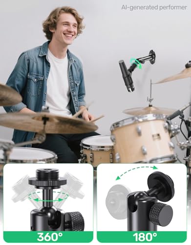 Microphone Wall Mount Bracket with Ball Head, 360° Swivel Mic Mount with 5/8"-27, 1/4" & 3/8" Screw Adapters, Flange & Ceiling Mount for Mics, Webcams and Lights, Ideal for Studio, Podcasting, Church