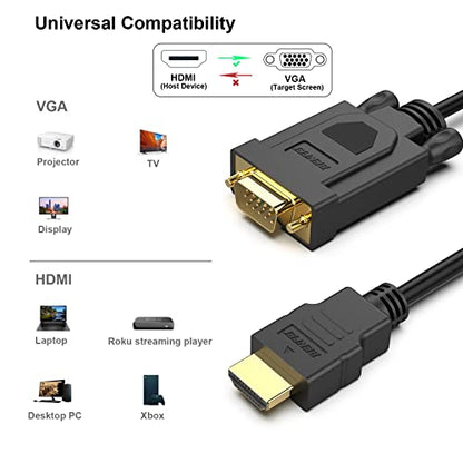 BENFEI 2 Pack HDMI to VGA 6 Feet Cable, Uni-Directional HDMI (Source) to VGA (Display) Cable (Male to Male) Compatible for Computer, Desktop, Laptop, PC, Monitor, Projector, HDTV, Raspberry Pi, Roku - size: 6 Feet, style: 2 PACK
