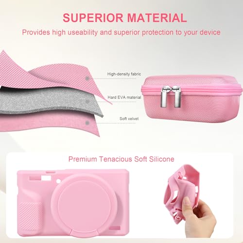 Elonbo Camera Case for Canon PowerShot G7X Mark III Digital Camera, G7X Mark III Hard Carrying Case + Soft Silicone Cover with Removable Lens Cover, Pink - color: Pink