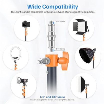 Light Stand Photography, 9.2ft/280cm Air-Cushioned Heavy Duty Studio Light Stand with 1/4" and 3/8" Screw, Aluminum Alloy Photo Video Tripod Stand for Ring Light, Softbox, LED Panel, Max Load 22lb - color: Orange