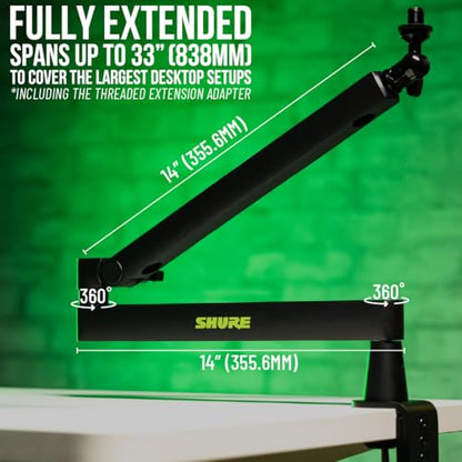 Shure by Gator Premium Low-Profile Desktop Mic Boom Stand; Fully Adjustable for Podcast, Streaming, and Home Office Setups (SH-BROADCAST2)