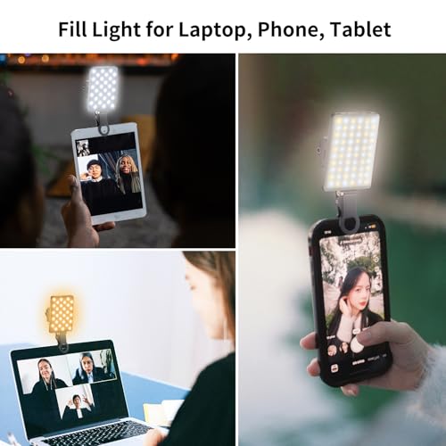 NPTCL 60 LED Portable Slefie Light, Rechargeable Lighting with Back Clip | 2200mAh Battery, CRI 97+, 3 Light Modes for Phone, iPhone Camera Webcam Laptop Photo Makeup Video Conference