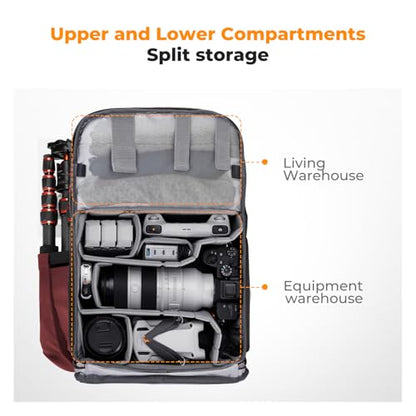 K&F CONCEPT Camera Backpack, Camera Bags for Photographers Large Capacity Camera Case with Raincover,15-15.6 Inch Laptop Compartment - color: 09-red