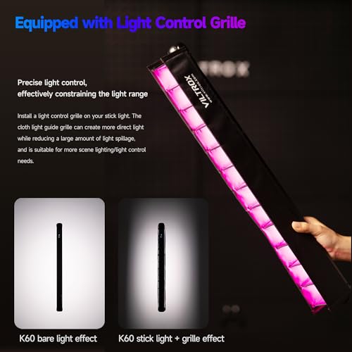 VILTROX K60 2 Pack Large Handheld Stick Light, 32Wh Rechargeable Battery 20W 1950lm RGB LED Video Light w PD Fast Charging CRI 97+ 2500K-8500K LCD Display, 22.8" Tube Light for Photography Light Wand