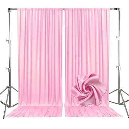 10ft x 7ft Rose Pink Backdrop Curtains for Parties, Fabric Satin Background Curtain with Rod Pockets for Weddings, Birthday, Baby Shower, Photography, Graduation Party Backdrop Drapes, 2 Panels - color: Rose Pink