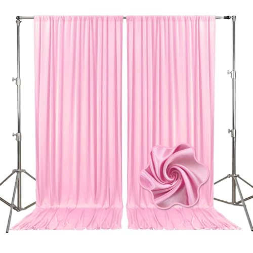 10ft x 7ft Rose Pink Backdrop Curtains for Parties, Fabric Satin Background Curtain with Rod Pockets for Weddings, Birthday, Baby Shower, Photography, Graduation Party Backdrop Drapes, 2 Panels - color: Rose Pink