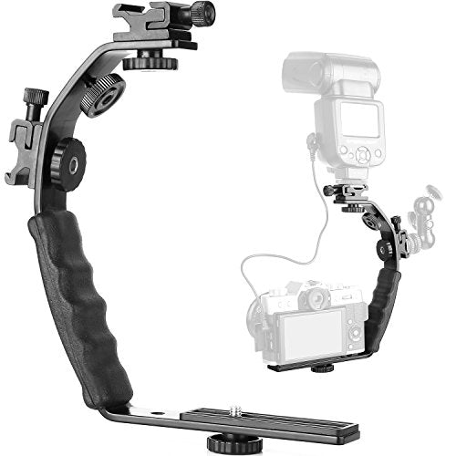 ChromLives Camera L Bracket Mount Video Grip L-Bracket with Dual Flash Cold Shoe Mount 1/4'' Tripod Screw, Heavy Duty Padded Hand Grip for DSLR Camera Camcorder (Updated)