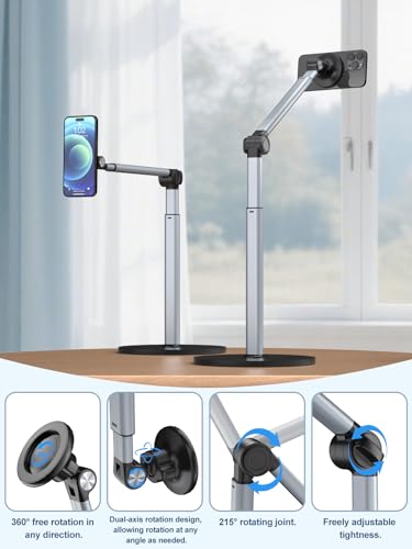 Heavy Duty Aluminum Overhead Phone Stand for Recording, Adjustable iPhone Tripod for Overhead Shots, Sturdy Stand for Cooking, Crafting, Filming, Painting – Perfect for Creators（Magnetic） - style: Magnetic