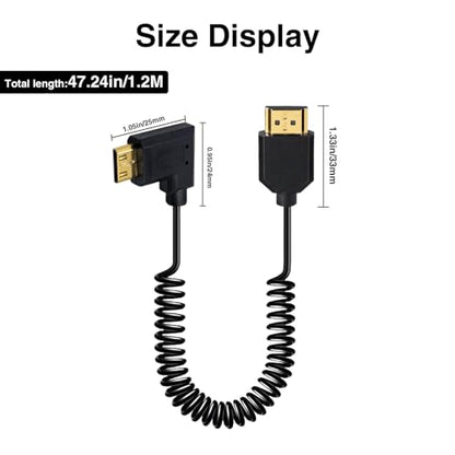 Duttek Right Angle HDMI to Mini HDMI Coiled Cable 1FT-4FT, 18Gbps, 4K@60Hz, Ultra-Thin High Speed Mini HDMI 2.0 Cord Compatible with Camera, Camcorder, Tablet and Video Card, Laptop-Black - size: Right Angled min hdmi to hdmi 4FT