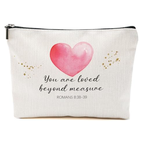 Bible Verse Makeup Bag for Women, Inspirational Quote Cosmetic Bag Travel Organizer, Pink Heart Makeup Pouch Toiletry Accessories, Birthday Christmas Christian Gifts for Women Friends - color: Multicolor 1417