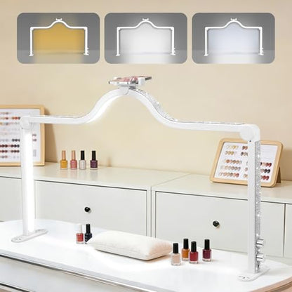 Arch Half Moon Light - Nail Lamp for Desk Foldable Nail Tech Light | Professional 34 inch 420 LED Beads Adjustable Brightness 3 Color Temperature for Manicure Crafting (White) - color: White
