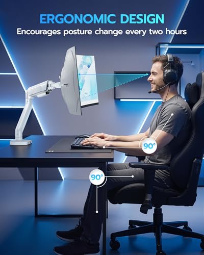 ARES WING Heavy Duty Single Monitor Arm - Fully Adjustable Monitor Mount for 17"-40" Ultrawide Screens up to 26.4 lbs with Clamp/Grommet Desk Mount and USB A/C, 75/100 Vesa Mount, White - color: White, style: With USB