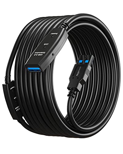 MutecPower 50 Feet Active USB Extension Cable 3.0 Male to Female with 2 Extension chipsets Signal Booster - Active Extension/Repeater Cord 15 Meters / 50 Feet (AC Power Supply Included) - color: USB 3.0, size: 50 FT