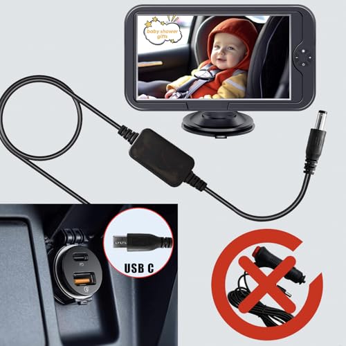 Baby Car Camera Cable USB-C Plug, 5V to 12V Set up Converter Power Cord Adapter, DC 5.5x2.5MM Connector, 6.6 FT, 2-Pack