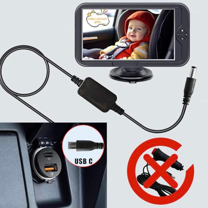 Baby Car Camera Cable USB-C Plug, 5V to 12V Set up Converter Power Cord Adapter, DC 5.5x2.5MM Connector, 6.6 FT, 2-Pack