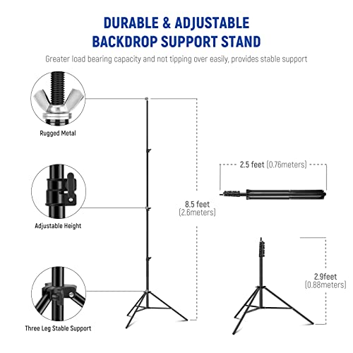 NEEWER 8.5x10ft Adjustable Backdrop Stand Kit, Photography Background Support System with 4 Crossbars, 6 Spring Clamps, 6 Backdrop Clips, 2 Sandbags, and Carrying Bag for Photo Video Party Ceremony - size: 10ft x 8.5ft