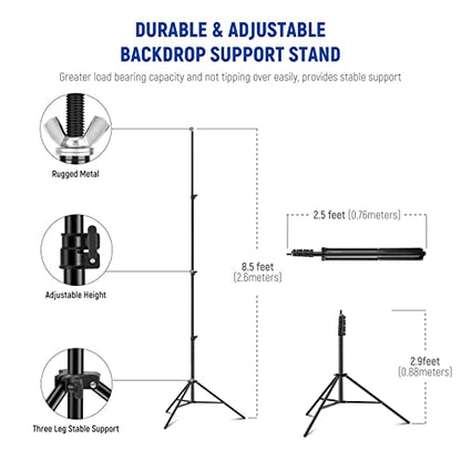 NEEWER 8.5x10ft Adjustable Backdrop Stand Kit, Photography Background Support System with 4 Crossbars, 6 Spring Clamps, 6 Backdrop Clips, 2 Sandbags, and Carrying Bag for Photo Video Party Ceremony - size: 10ft x 8.5ft