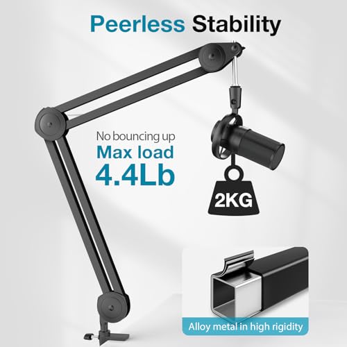 InnoGear Boom Arm Microphone Stand, Max Load 4.4 Lbs Desk Mic Arm Stand for Blue Yeti HyperX QuadCast S SoloCast Shure SM7B AT2020 Fifine AM8 Razer Seiren Mini