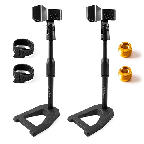 2 Pack Desktop Mic Stand with Mic Clip, Adjustable Table Microphone Stand, 5/8” to 3/8” Metal Adapter, Heavy Weighted Base, for Blue Yeti Snowball Spark Fifine K669 AT2020 Shure SM58 SM57