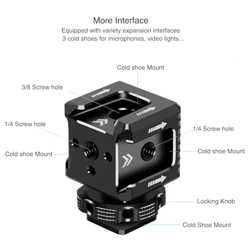 3 Port Cold Shoe Mount with 1/4"-20 Thread for Camera Cage Flash LED Monitor Microphone etc., Aluminum Camera Triple Cold Shoe Extension Bracket Compatible with Nikon, Canon, Sony..DSLR/SLR