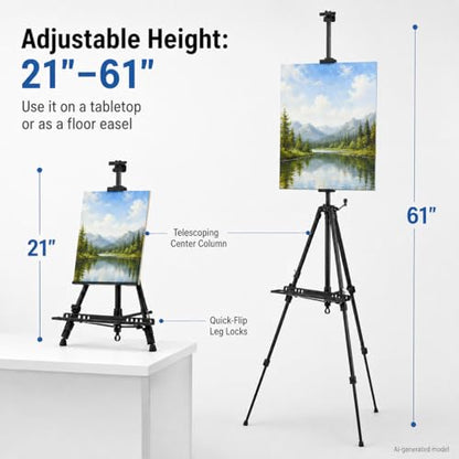RRFTOK 21-61 Inch Adjustable Art Easel Stand for Painting with Tray | Portable metal easel with paintbrush tray for painting, canvas holder, artists, adults and floor use - style: 61B 1-Pack