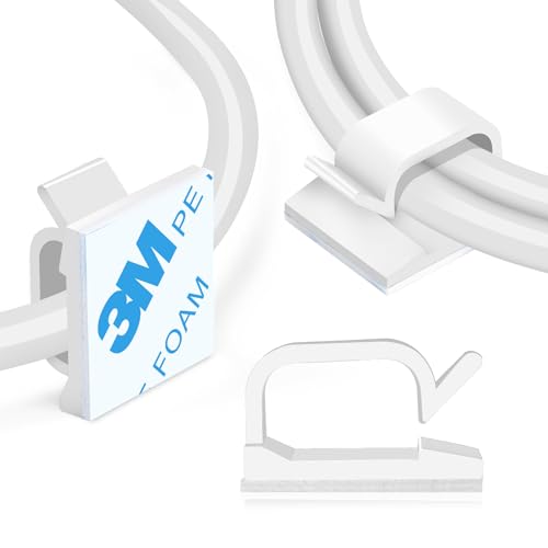 XHF 3/4” Adhesive Cable Wire Clips White 120PCS, Cable Staples Outdoor Cable Management Wire Organizer Cord Holder for Under Desk, Car, Wall, TV PC Ethernet Cable - color: White, size: 3/4"-120PCS