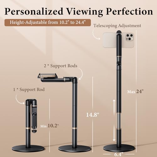 Height/Angle Adjustable Phone Holder, 10"-25" Retractable Tall Phone Stand for Desk,720°Rotatable+180flip Phone Holder Stand for Video Calls Kitchen Table Office Etc -Clip Type - style: Clip Style