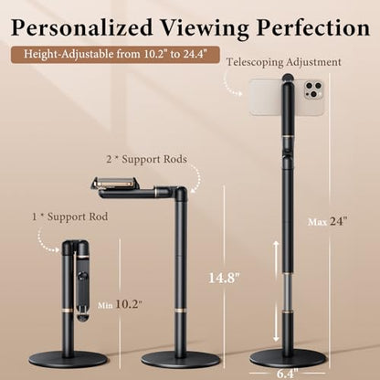 Height/Angle Adjustable Phone Holder, 10"-25" Retractable Tall Phone Stand for Desk,720°Rotatable+180flip Phone Holder Stand for Video Calls Kitchen Table Office Etc -Clip Type - style: Clip Style