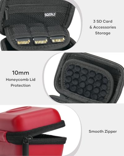 SQERO Digital Camera Case for KODAK PIXPRO FZ45 FZ55 & CAMKORY 1080P - Compact Travel Bag with 3 SD Card Slots, Small Lightweight Pouch, Cute Gifts for Adults Kids - color: red