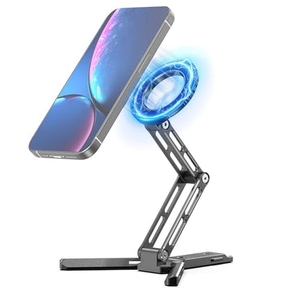 CAMBOFOTO Magnetic Phone Tripod Stand for iPhone, Aluminum Strong Magnetic Pocket Cell Phone Stand, Arca-Swiss Compatible with iPhone 17 16 15 14 13 12 Series/Android (Gray) - color: Gray