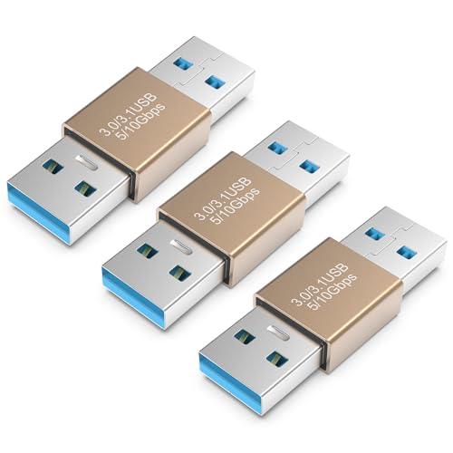 3Pack USB Adapter Male to Male, 10Gbps USB 3.1 Type A to Type A high Speed Extension Connector for Hard Driver, Laptop, DVD Player, USB3.0 Hub, Monitor, Camera, Gold - style: male to male usb