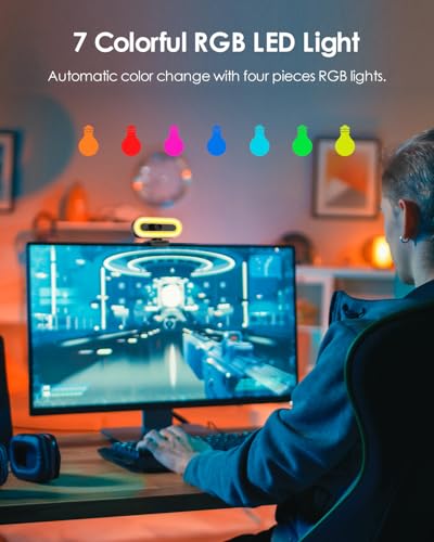 2K 50FPS Webcam for PC/Mac, Computer Camera with Fill RGB Lights, 2 Noise-Canceling Microphone, Autofocus and Tripod for Meeting, Live Streaming, Video Calls, Gaming, Works with Zoom, Skype, Teams - style: 2K/65°FOV