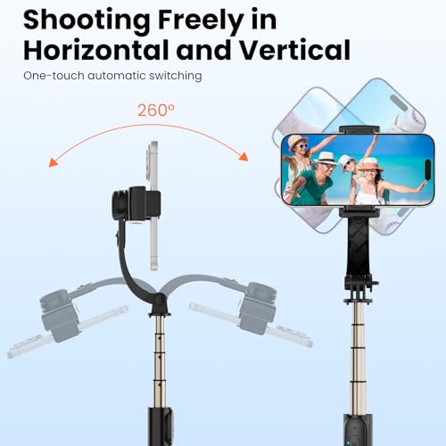 Gimbal Stabilizer for Smartphone, 1-Axis Auto Balance Handheld Gimbal, 360° Rotating Extendable Selfie Stick Tripod, Wireless Remote Control for iPhone Android Travel Vlogging TikTok YouTube