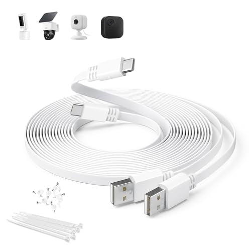 Itramax Flat USB C Extension Cable 20FT/2Pack,Extra Long USB A to USBC Power Charging Cord for Blink Outdoor 4/Mini 2 2K+,Ring Pan-Tilt Indoor Cam,eufy Cam S3 Pro,SoloCam S340/S220,EZVIZ H6,Tapo C120 - color: White, size: 20FT/6M
