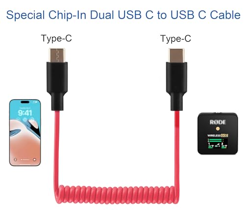 Mic Adapter for Rode Wireless GO 2 ME Pro Micro USB C to USB C Microphone Cable, for Hollyland Lark M1 / M2 / MAX / 150 / M1 / MAX Duo DAC Coiled Cable for PC Computer Android iPhone 15 16 - color: RED C to C