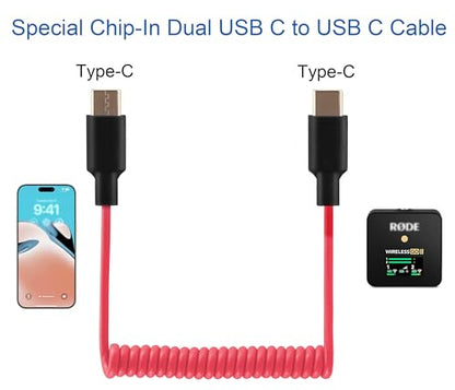Mic Adapter for Rode Wireless GO 2 ME Pro Micro USB C to USB C Microphone Cable, for Hollyland Lark M1 / M2 / MAX / 150 / M1 / MAX Duo DAC Coiled Cable for PC Computer Android iPhone 15 16 - color: RED C to C