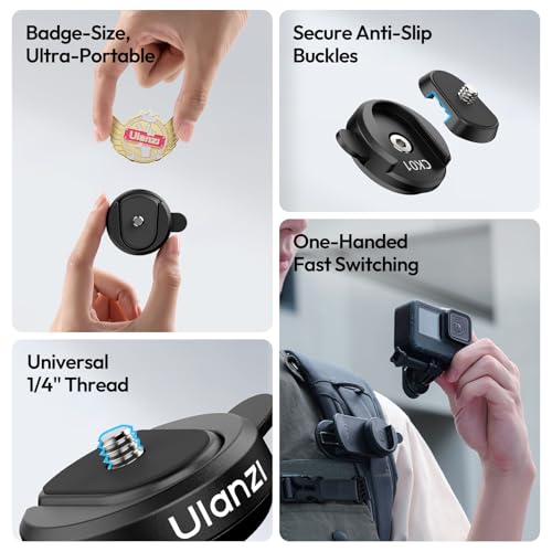 ULANZI CK01 Cka Quick Release Base Set Camera Accessories, Quick Setup Kit with 1/4'' Screw for GoPro DJI Insta360 AKASO Action Cameras, Small Camera and Lights Super-Quick Switching