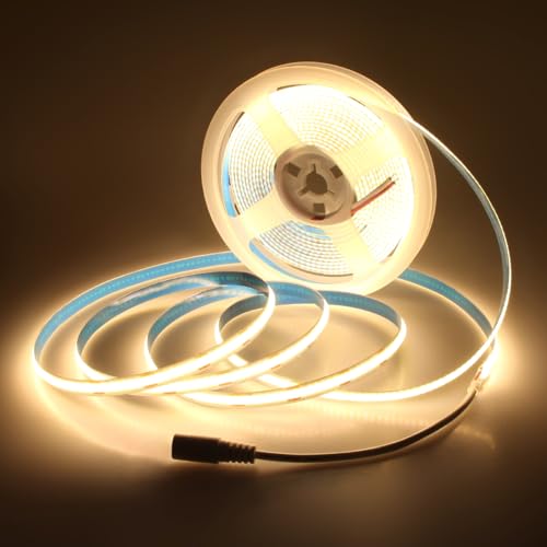 Aclorol COB Led Strip Light 12V 16.4ft Led Strip Lights 3000K Warm White 1600Leds CRI85+ Flexible LED Tape Lighting for Bedroom TV Party Home Indoor Decor(Power Supply&LED Dimmer Not Included) - color: Warm White/3000K, size: 16.4FT(No Power Supply)