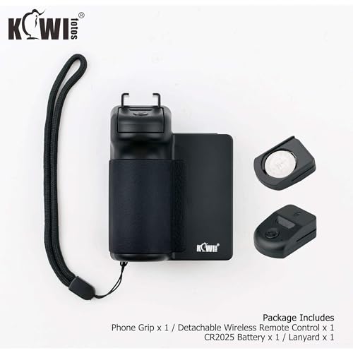 KIWIFOTOS Phone Camera Grip with Remote Shutter Cold Shoe Mount | Fits 2.3-3.3" phones inch. for iPhone 17 16 15 Pro S26 S25, vlog & selfie. Cold shoe for mic/light. 1/4" tripod thread. - color: Phone Camera Grip