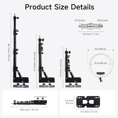 Ring Light Wall Mount with 3 Phone Holder, 19" Adjustable Ring Light with Rotatable Boom Arm, Space-Saving Overhead Lighting Solution for Studio Photography, Salon, Beauty Tattoo Light, Barber Light - size: 19inch